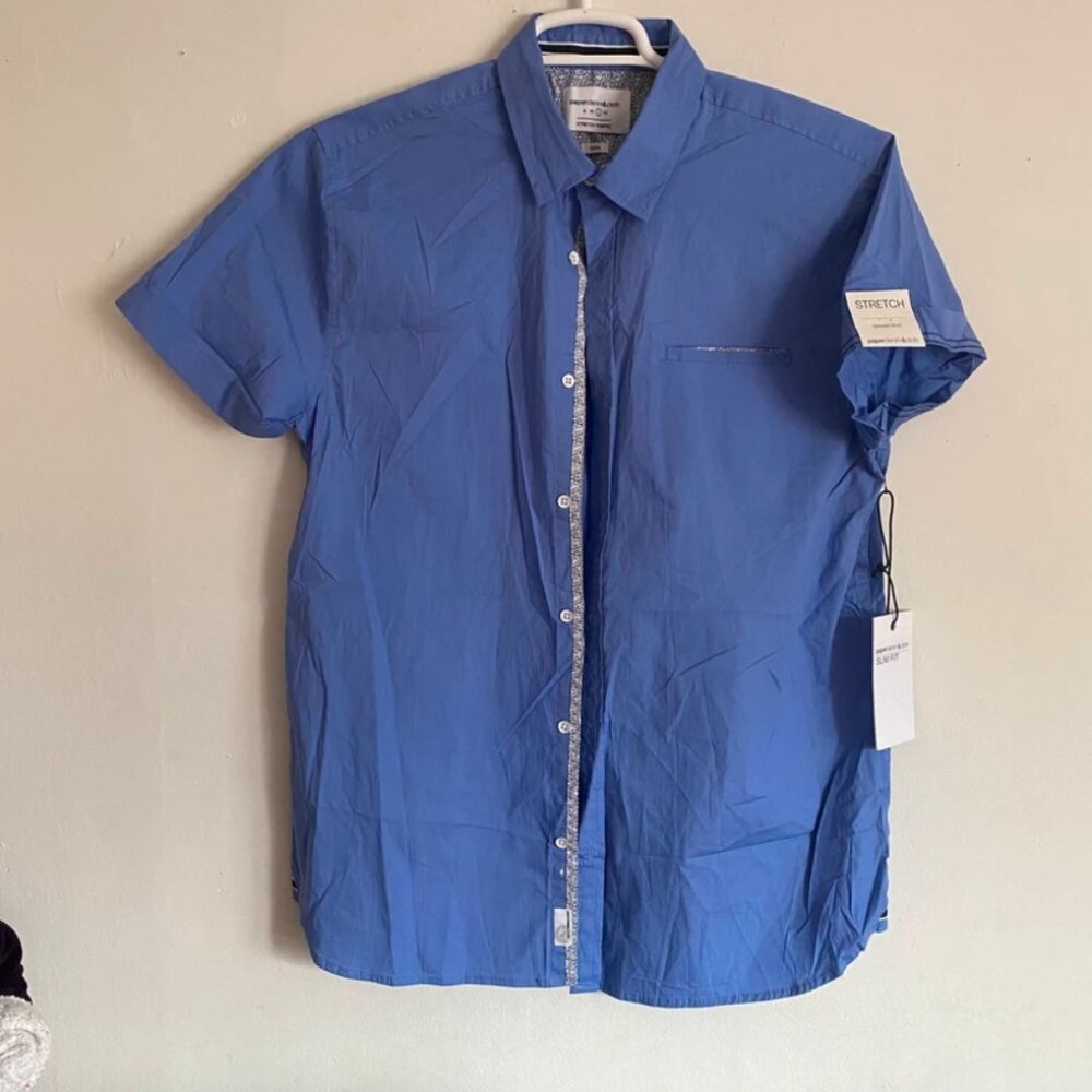 Paper Denim & Cloth Button Down Short Sleeve Women's Periwinkle Shirt Sz M Slim